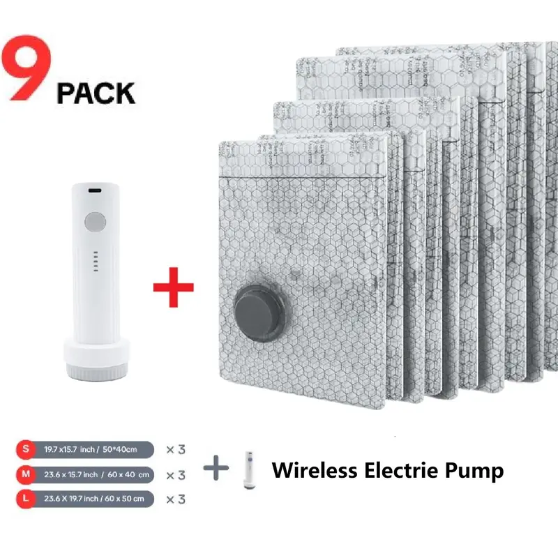 2026 Upgraded Cordless Travel Vacuum Storage Bag Set with Rechargeable Air Pump – 15 Pack Waterproof Compression Bags for Suitcases