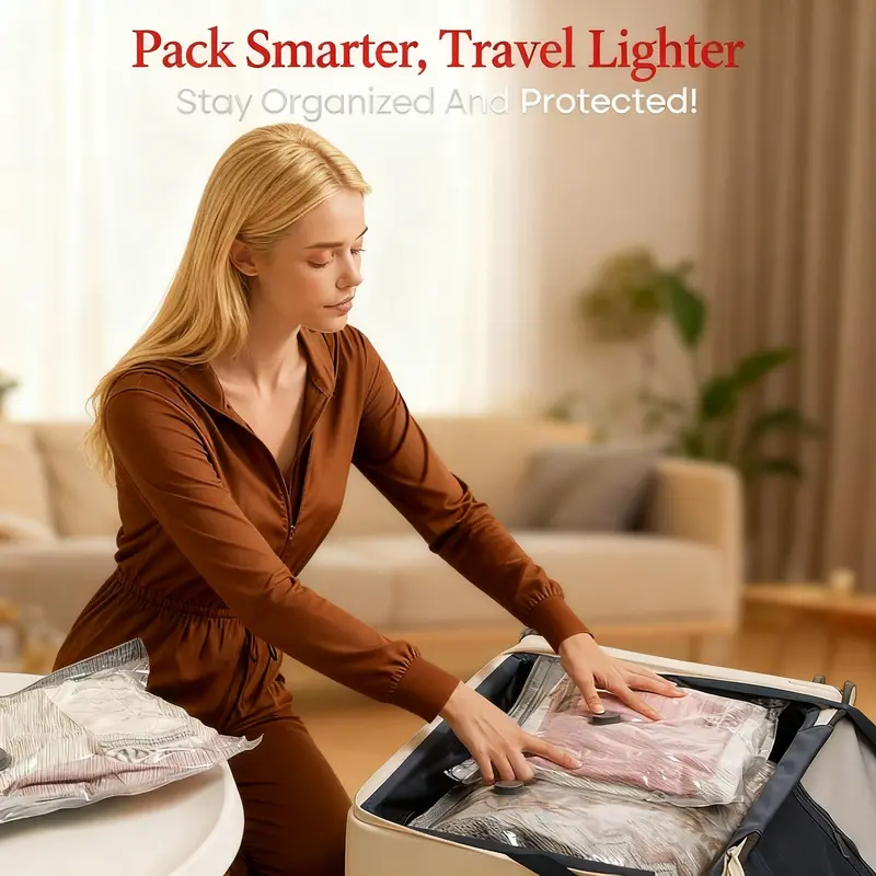 2026 Upgraded Cordless Travel Vacuum Storage Bag Set with Rechargeable Air Pump – 15 Pack Waterproof Compression Bags for Suitcases