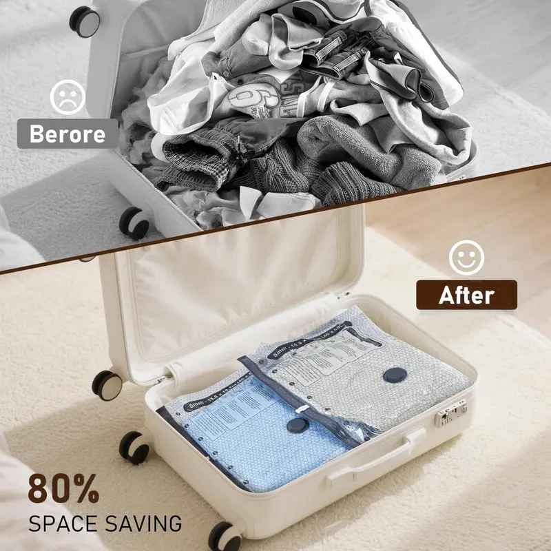 2026 Upgraded Cordless Travel Vacuum Storage Bag Set with Rechargeable Air Pump – 15 Pack Waterproof Compression Bags for Suitcases